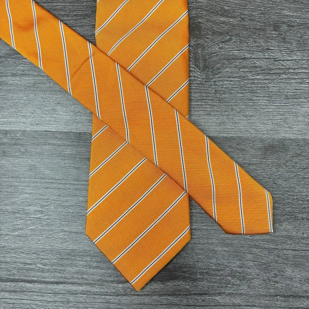 Andrews Milano 100% Silk Tie Orange White Navy Stripe 3